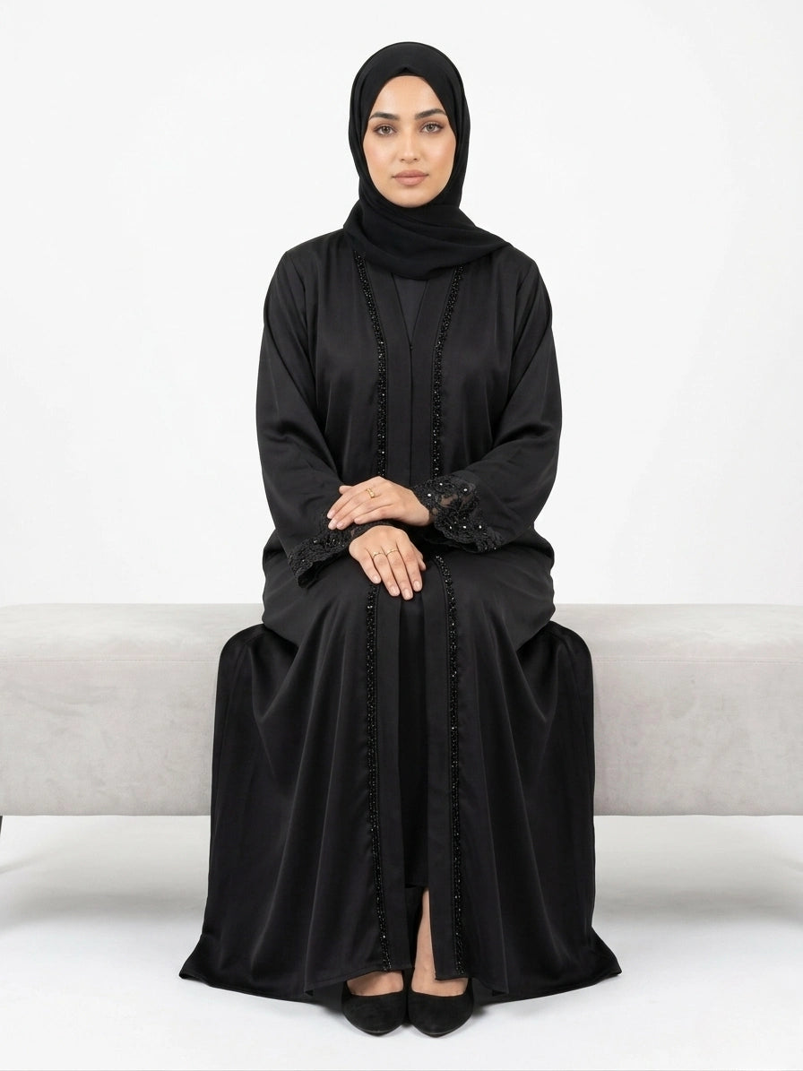 Imported Tiktok Cutwork Sleeves Abaya - Front Open