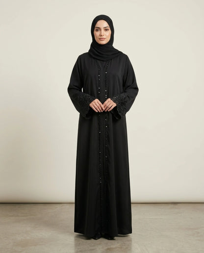Imported Tiktok Beautiful Cutwork Sleeves Abaya - Front Open
