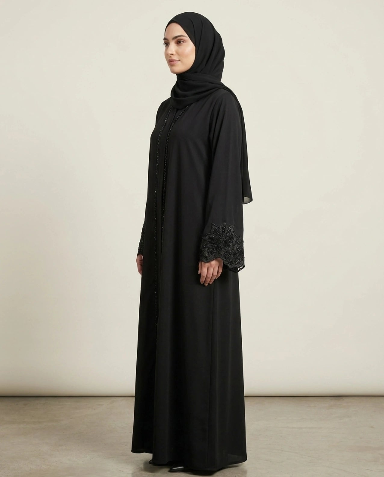 Imported Tiktok Beautiful Cutwork Sleeves Abaya - Front Open