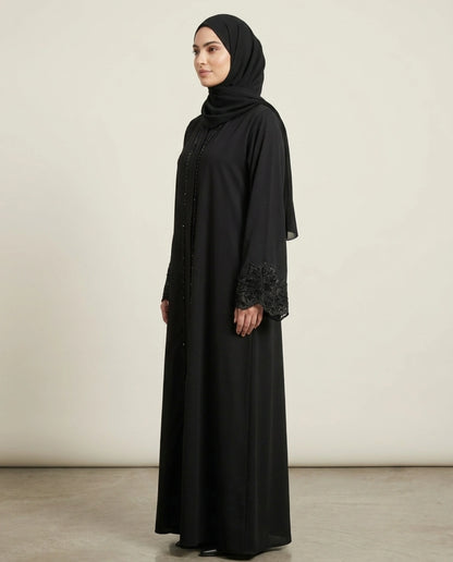 Imported Tiktok Beautiful Cutwork Sleeves Abaya - Front Open