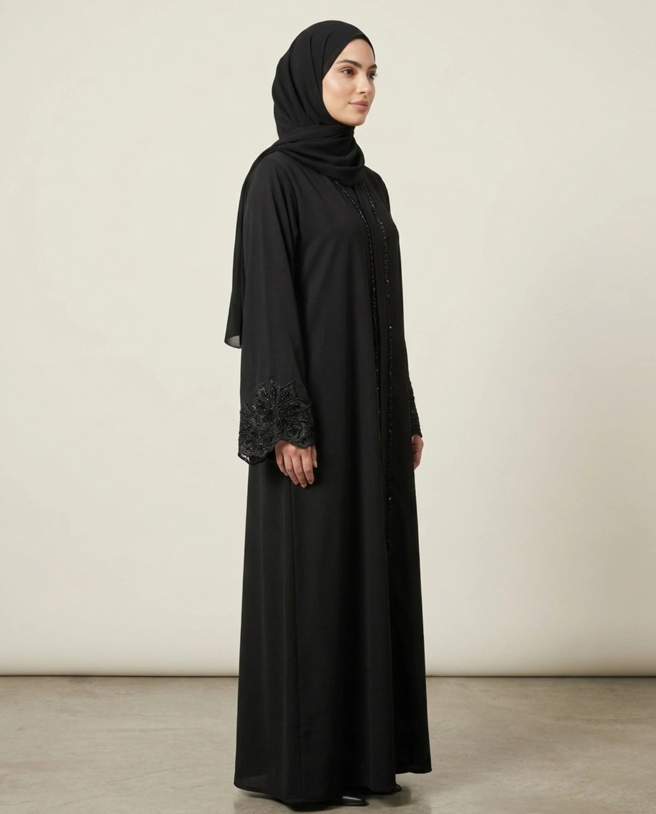 Imported Tiktok Beautiful Cutwork Sleeves Abaya - Front Open