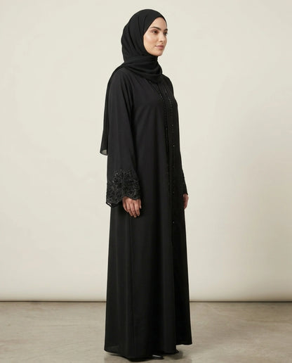 Imported Tiktok Beautiful Cutwork Sleeves Abaya - Front Open