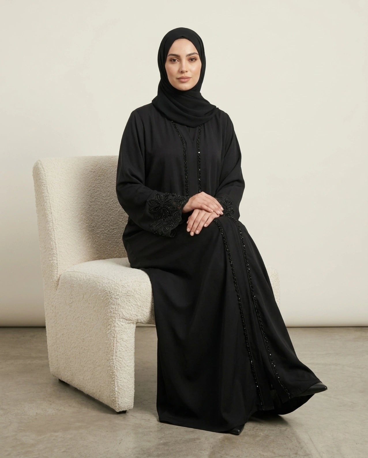 Imported Tiktok Beautiful Cutwork Sleeves Abaya - Front Open