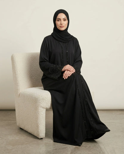 Imported Tiktok Beautiful Cutwork Sleeves Abaya - Front Open