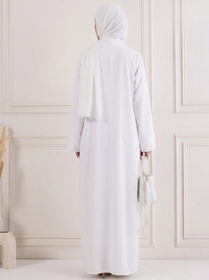 White CEY Crush Abaya with Folded Patti - Front Closed
