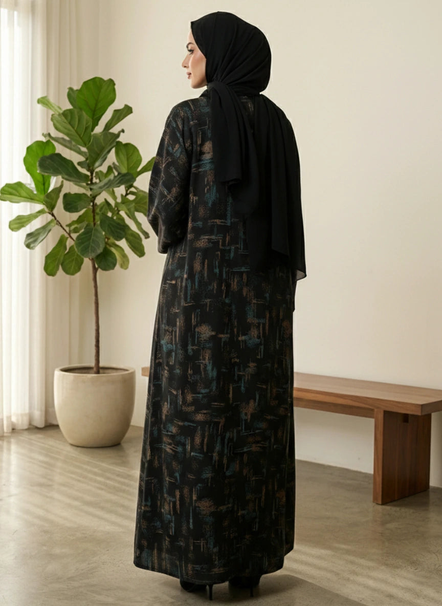 Indonesian Printed Zoom Abaya - Front Open