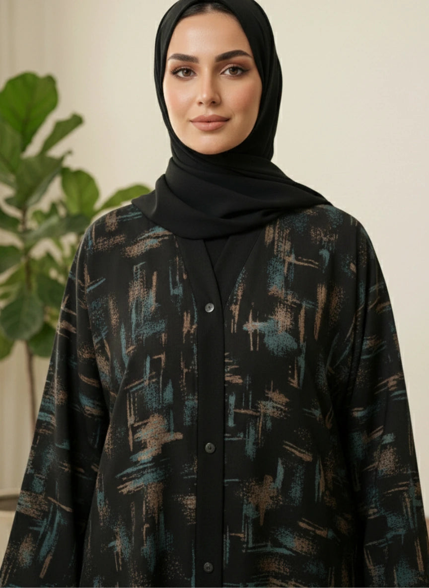 Indonesian Printed Zoom Abaya - Front Open