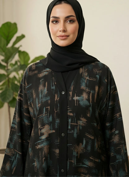 Indonesian Printed Zoom Abaya - Front Open