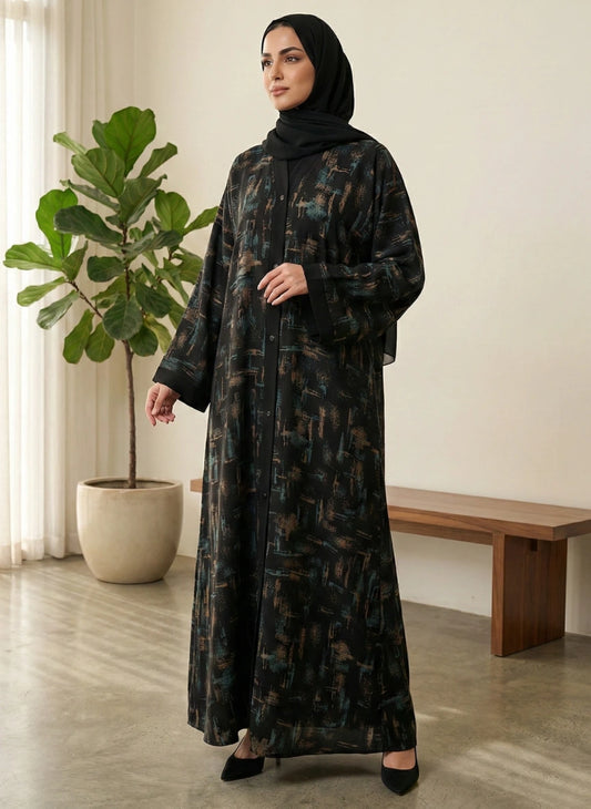 Indonesian Printed Zoom Abaya - Front Open