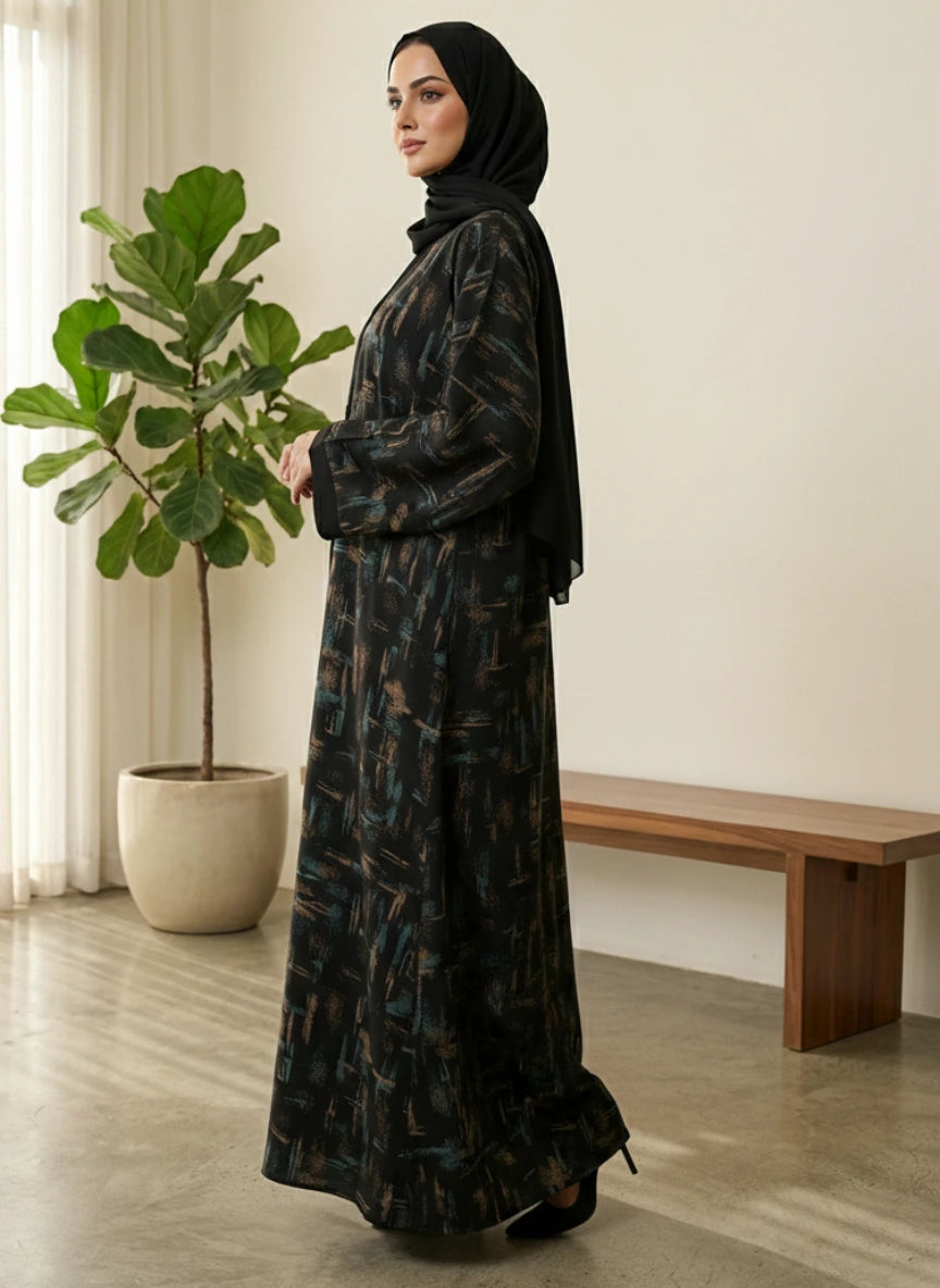 Indonesian Printed Zoom Abaya - Front Open