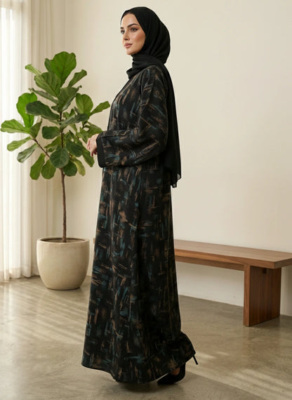 Indonesian Printed Zoom Abaya - Front Open