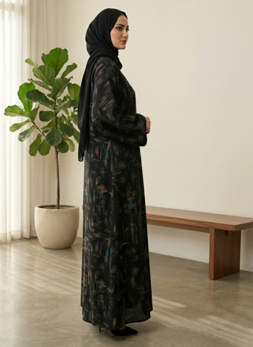 Indonesian Printed Zoom Abaya - Front Open