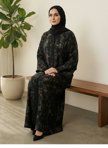 Indonesian Printed Zoom Abaya - Front Open